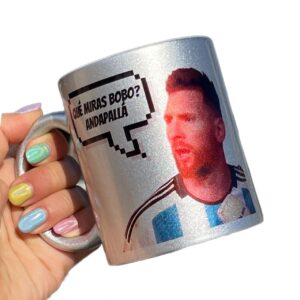 Taza Glitter plateada "Qué miras bobo?"