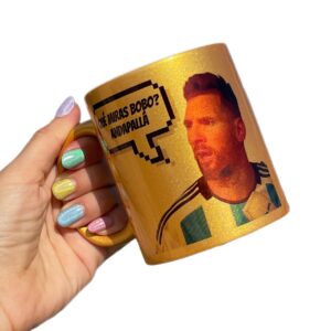 Taza Glitter dorada "Qué miras bobo?"
