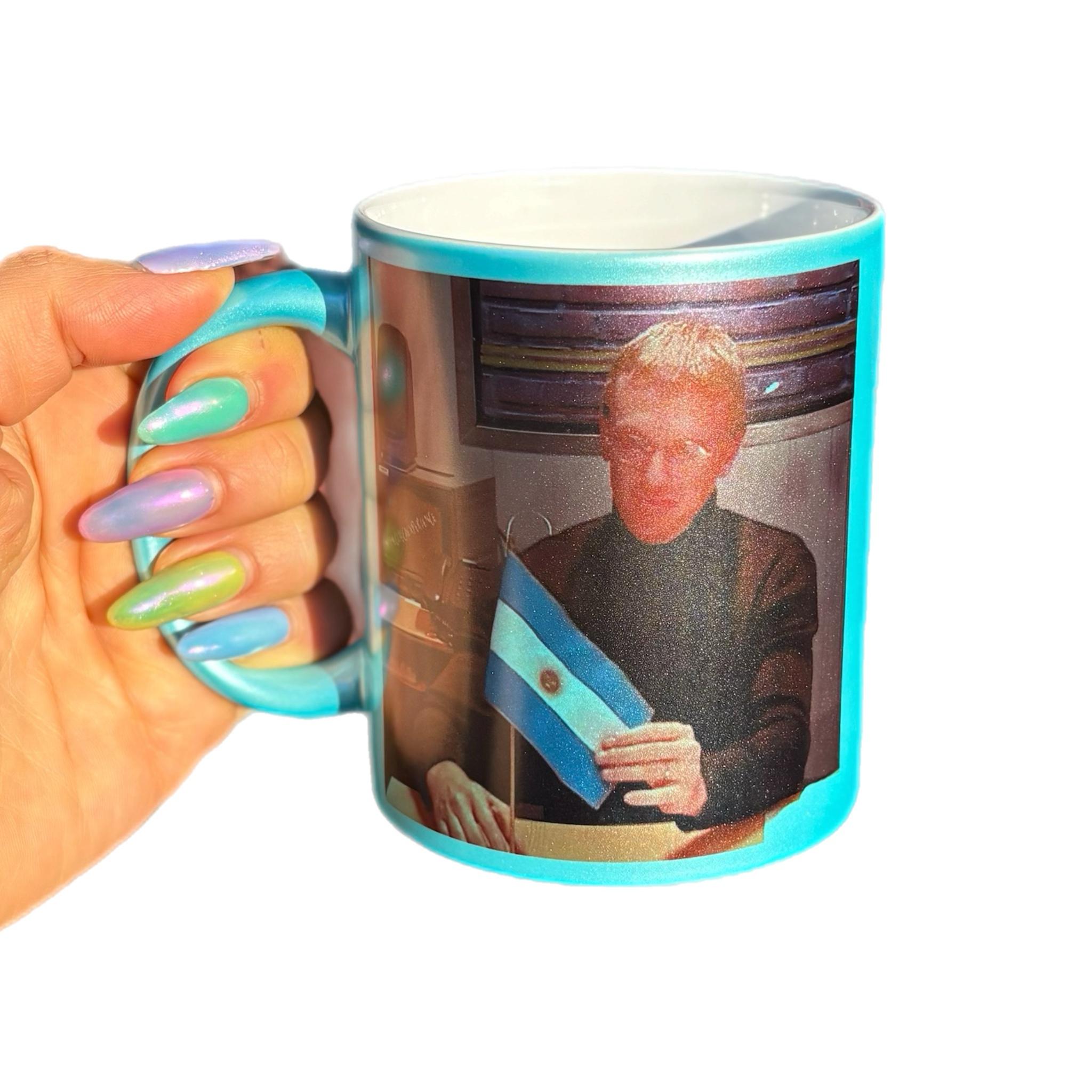 Taza Glitter Celeste Santos Simuladores