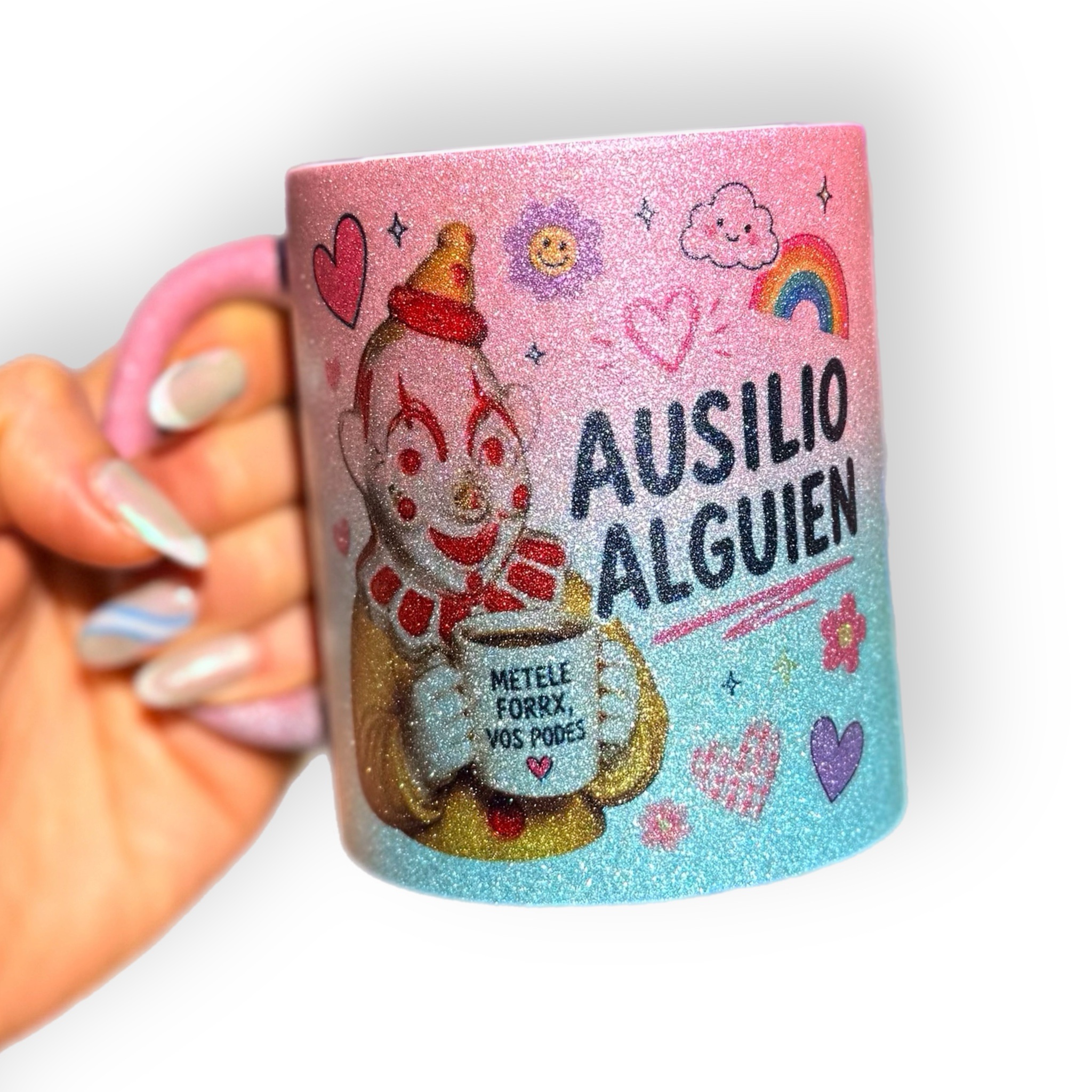 Taza Glitter Bicolor “AUSILIO ALGUIEN”